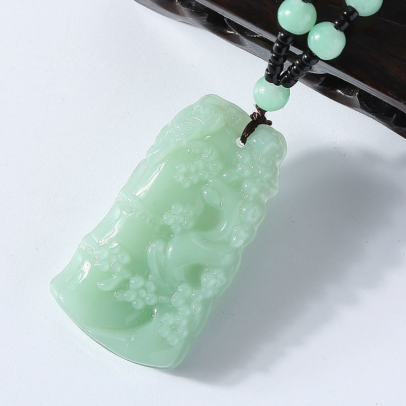 Guanyin pendant jade pendant jade pendant jade pendant Maitreya Buddha pendant glass material men's and women's gift necklace holiday gift