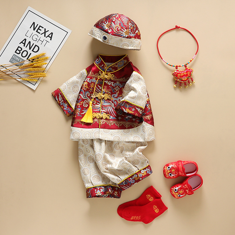 Boys' Summer New One-Year Old Dress Men's Treasure Birthday Banquet Grab Week Dress New Chinese Tang Suit Baby Crown Coat Hanfu