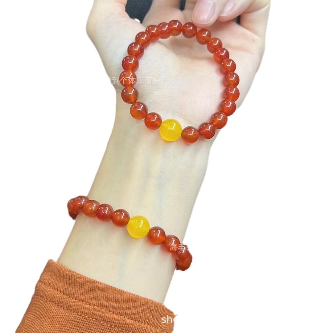 Natural Red Agate Bracelet South Red Bracelet with Yellow Agate Summer Fashion Original Design Live Welfare