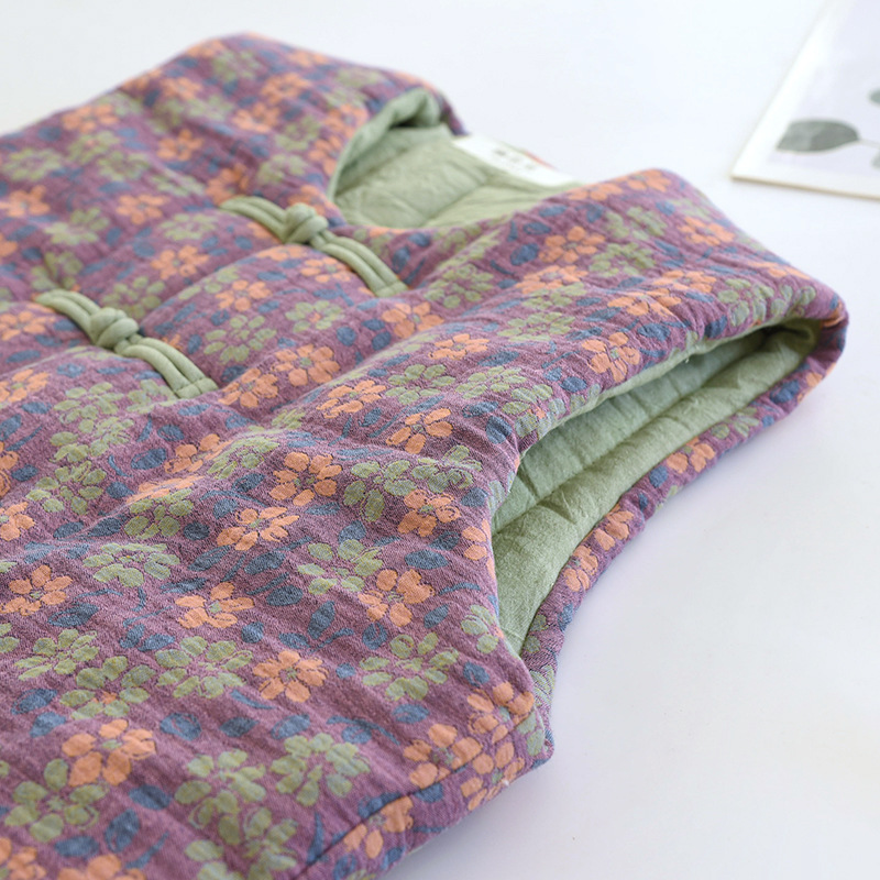 Spring Women's Pure Cotton Vest Handmade Warm Waistcoat New Chinese Style Buckle Warm Vest Sleeveless Vest