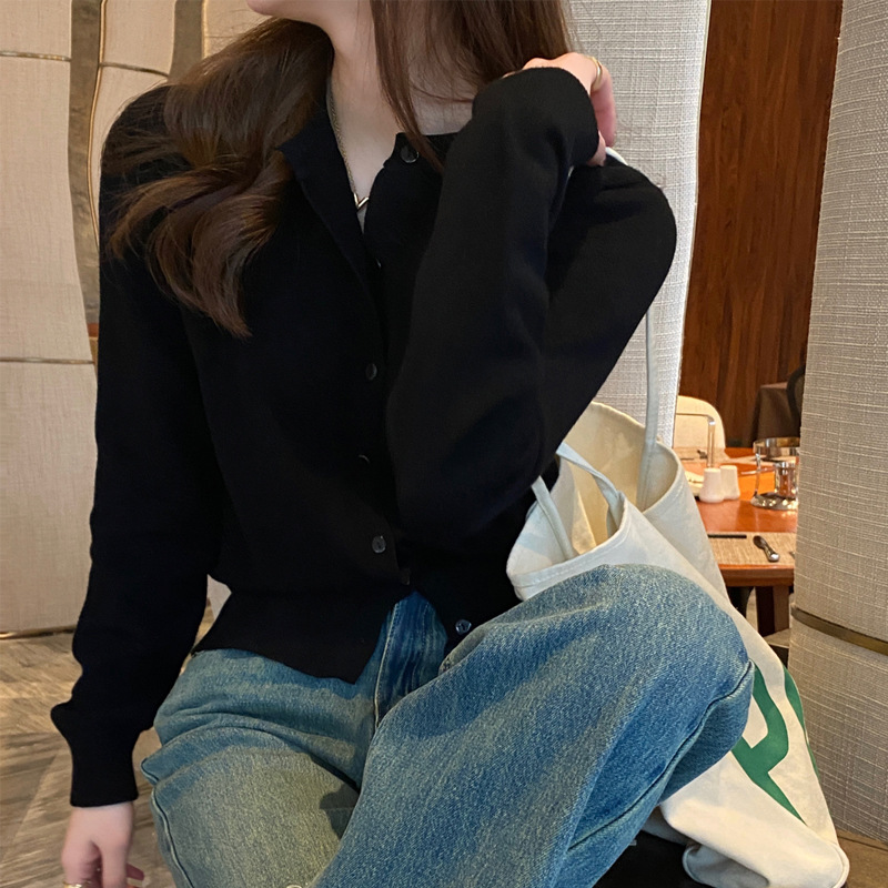 Cardigan Knitted Jacket Women's Spring and Autum Outer Thin Sweater Autum 2025 New Black Long-Sleeved Autum and Winter Top