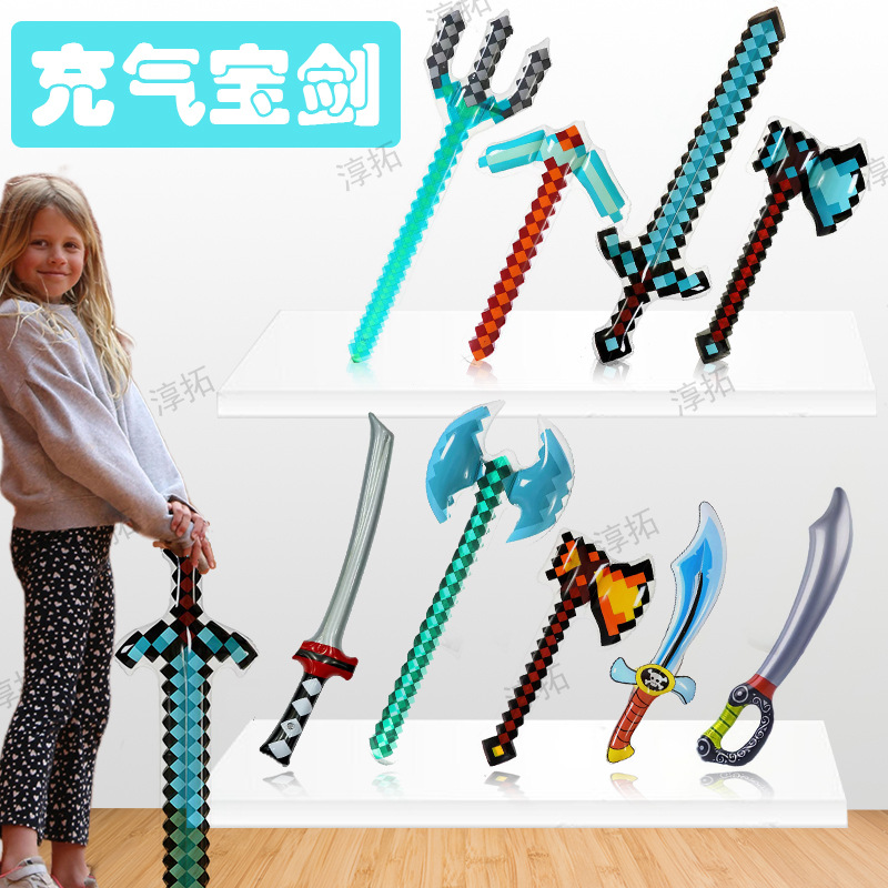 Cross border inflatable toy in stock wholesale inflatable pirate knife pvc stage props mosaic sword inflatable axe