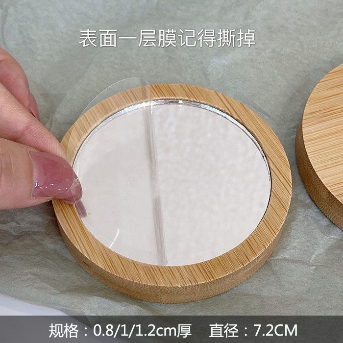 Cross-border explosions beauty makeup portable makeup mirror bamboo mirror portable mirror mini small round lettering in stock wholesale