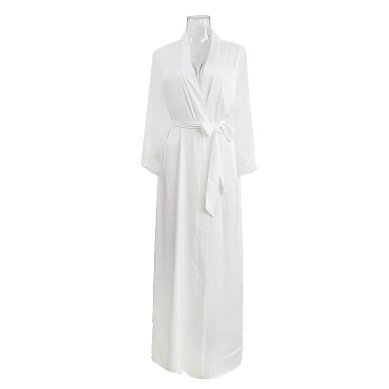 2023 New Autumn and Winter Sexy Nightgown Exlongation Bathrobe Pajamas Women's Long Sleeve Women's Satin Home Wear Thin 6076