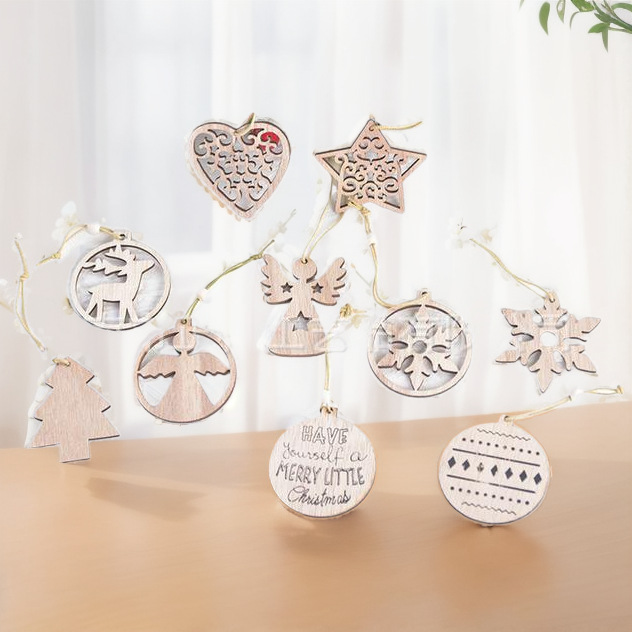 Christmas decorations boxed wooden Christmas snowflake small pendant laser engraving hollow hanging ornaments factory direct sales