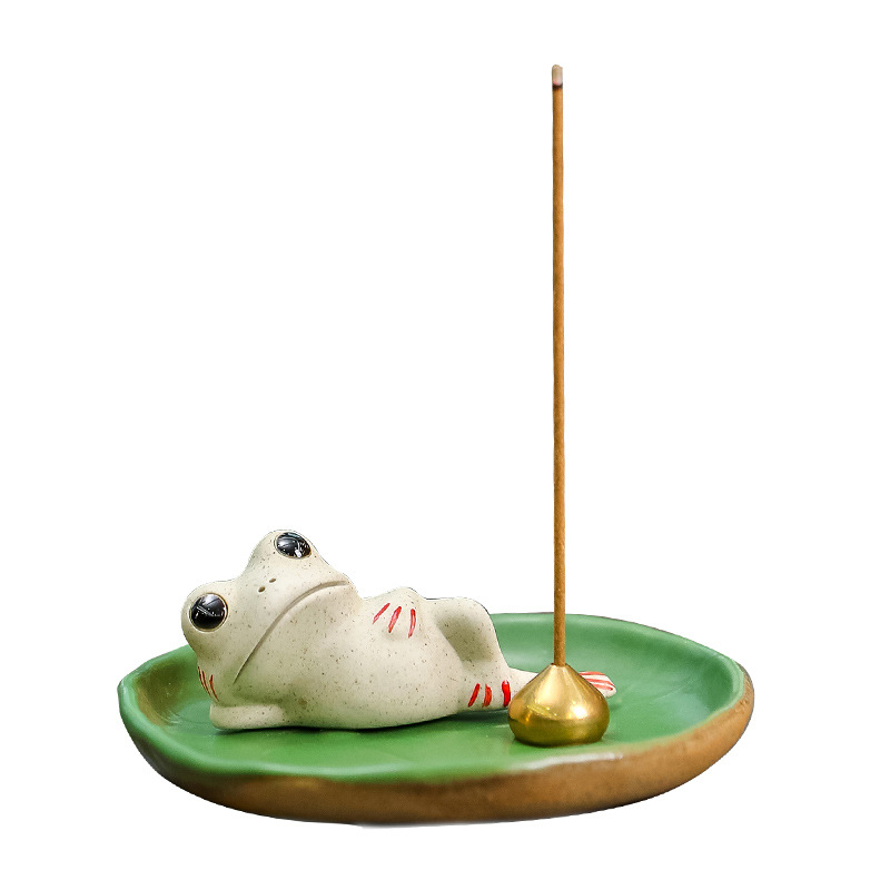 Ruijie Ceramic Frog Tea Pet Ornaments Ceramic Mud Lotus Leaf Tea Ceremony Accessories Tea Table Decorative Line Incense Insert Aquilaria Incense Pan Incense Holder