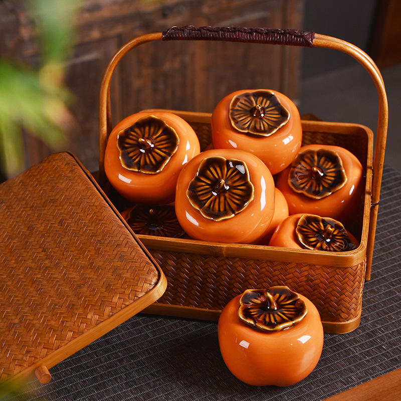 Persimmon Tea Cans Candy Cans Persimmon Ruyi Ceramic Sealed Cans Gift Set Wedding Creative Gifts Small Ornaments