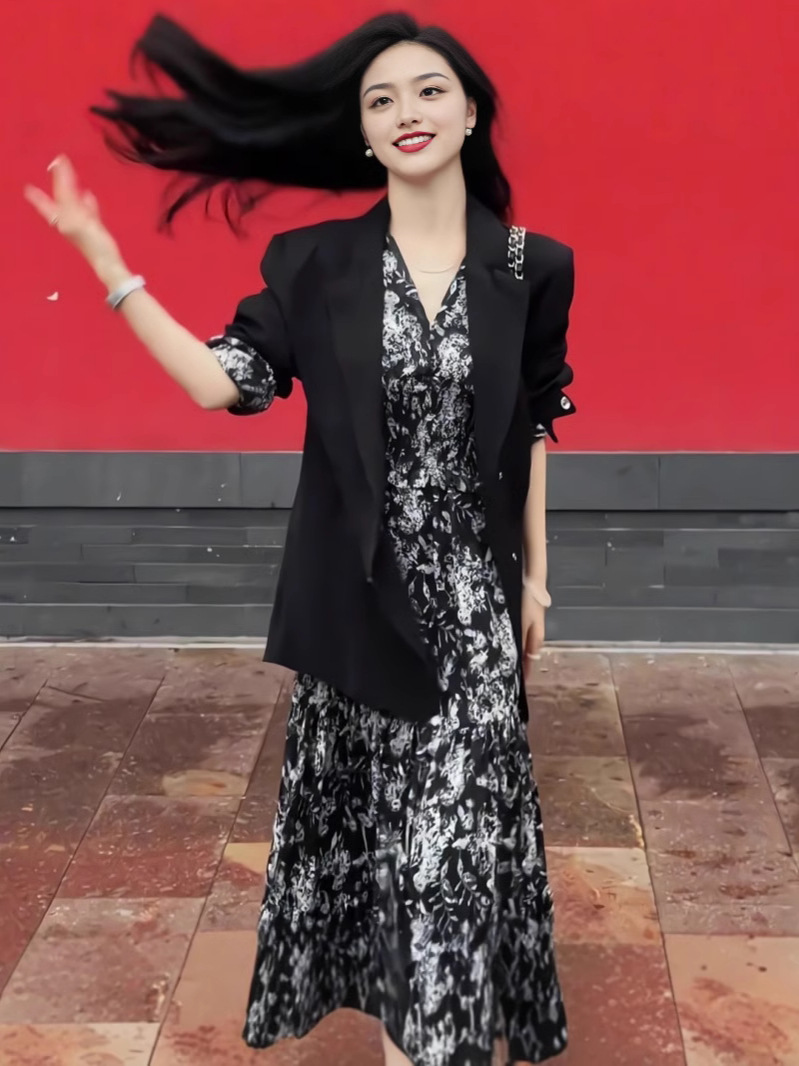 2771 spring plus size women's high-end retro gentle style temperament thin waist dress chubby girl floral skirt