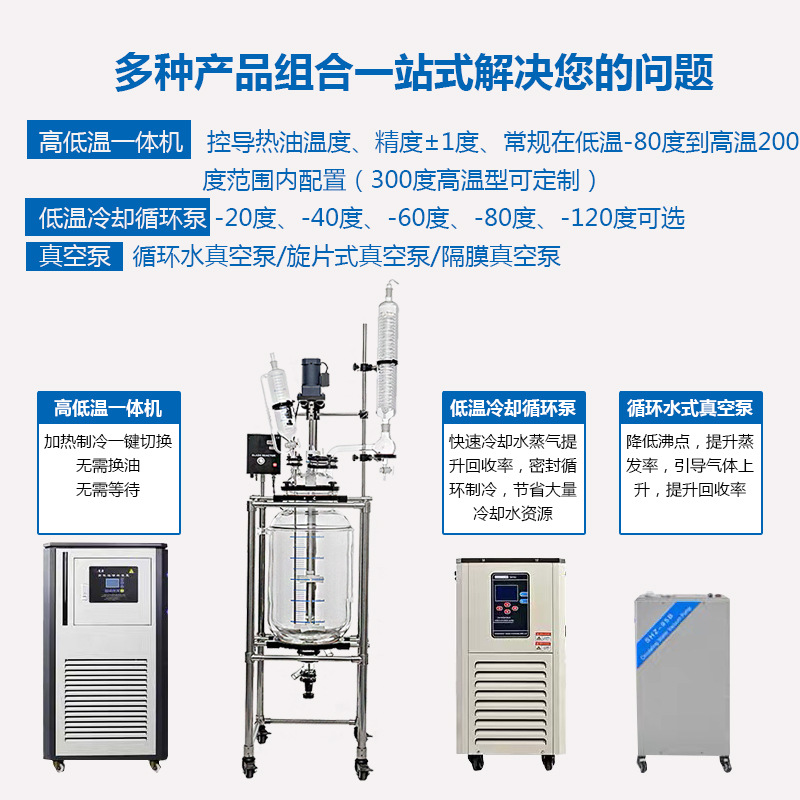 Double-Layer Glass Reactor 100L Laboratory Electric Heating Jacketed Reactor 200L Manufacturer Spot Wholesale