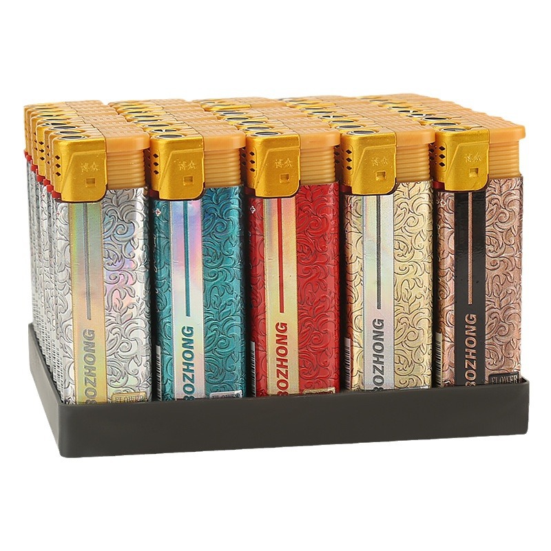 Bozhong 002 straight blue flame windproof lighter inflatable metal hood thickened reinforcement more durable