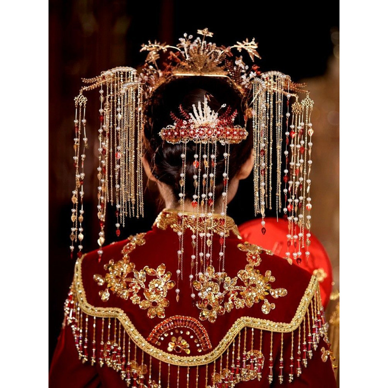 Xiuhe Phoenix Crown Headdress Bride Chinese Style New Style Tassel Ancient Decoration Xiuhe Headdress