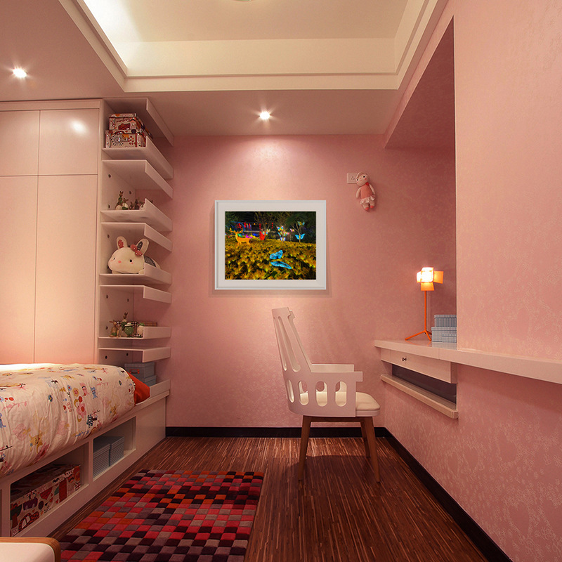 New Trendy Lanterns and Jingwei Goddess Night Scene Art Giclée Prints with a Theme of Villa Farmhouses and Mountain and Sea Classics