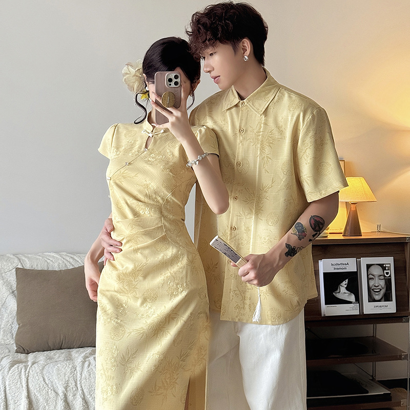 Платье с вышивкой для женщин в китайском стиле 2025 года, улучшенная версия чонсам с воротником-стойкой, элегантный национальный стиль, комплект для пары