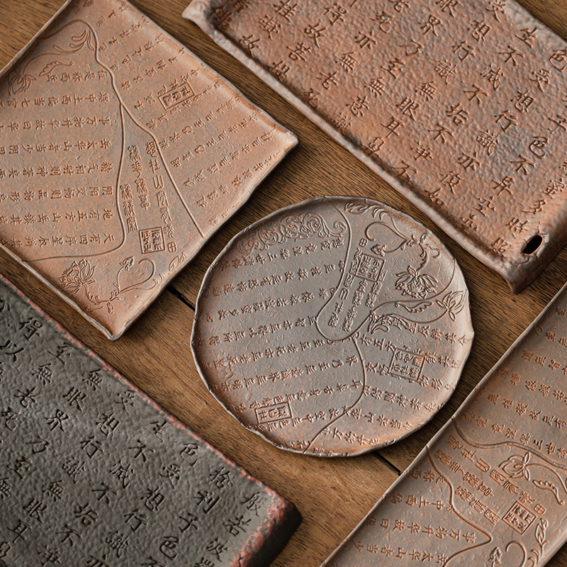 Old Rock Mud Zhuo Mud Scripture Pot Bearing Water Storage Coarse Pottery Dry Bubble Plate Retro Chinese Style Refreshment Plate Tea Table Tea Tray Accessories