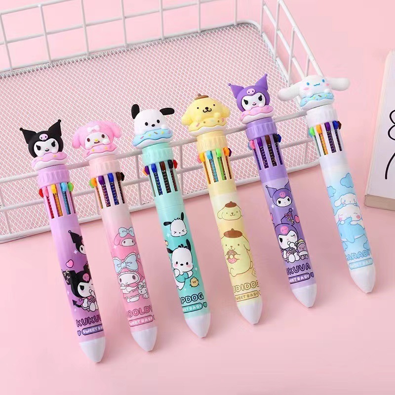 Cartoon cute girl ten color ballpoint pen multi-color press hand account pen ins high color value stationery wholesale