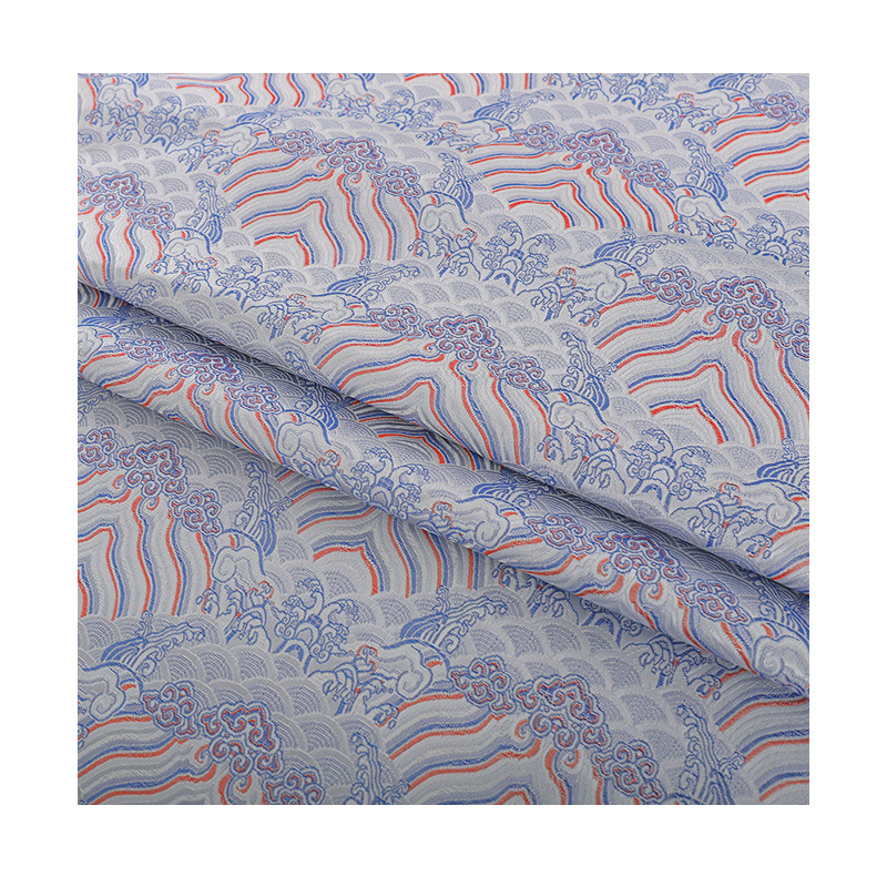 "FS020 River Cliff Pattern" Imitation Song Brocade Jacquard National Style Clothing Fabric Vest Jacket Coat Silk Satin Fabric