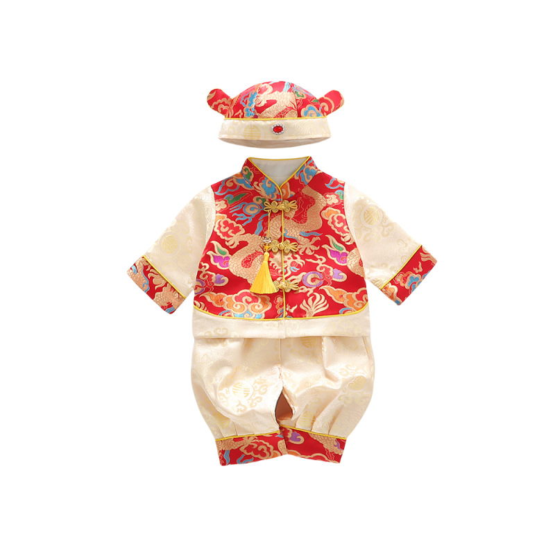 25 Spring New Products New Chinese-style Weeks Grab Dress for Boys Baby and Young Children Birthday Banquet Festive suit Baby One-year-old Crown Coat