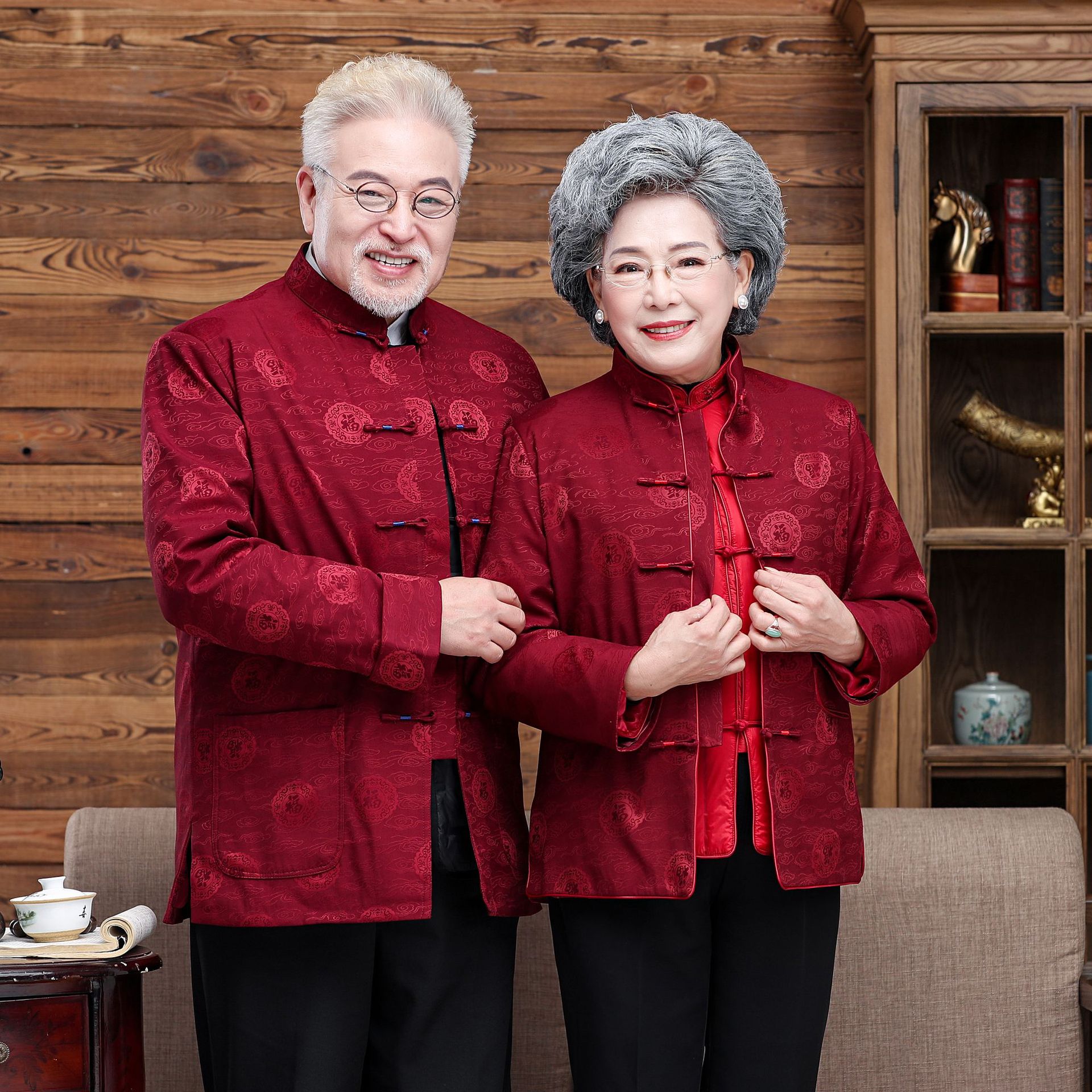 Осень и зима 3116 одежда для пожилых пар, оптовая продажа, мужская и женская, длинный рукав, юбилейный Танг