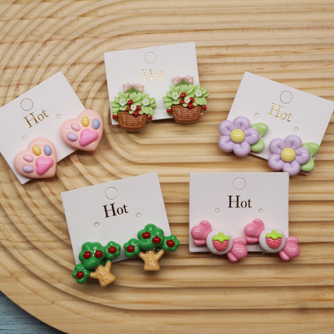 Милые мультяшные клипсы без проколов Серьги с цветами