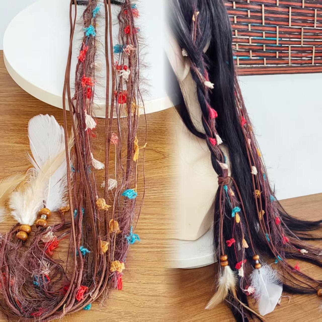 Desert Wind Niche Chinese Style Colorful Rope Braided Hair Rope Popular Ethnic Style Photo Headwear Wholesale