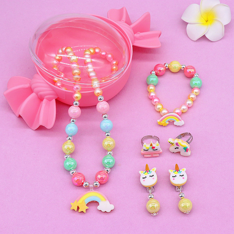 New Children's Necklace Bracelet Cross Border Cute Unicorn Rainbow Necklace Girls' Jewelry Set