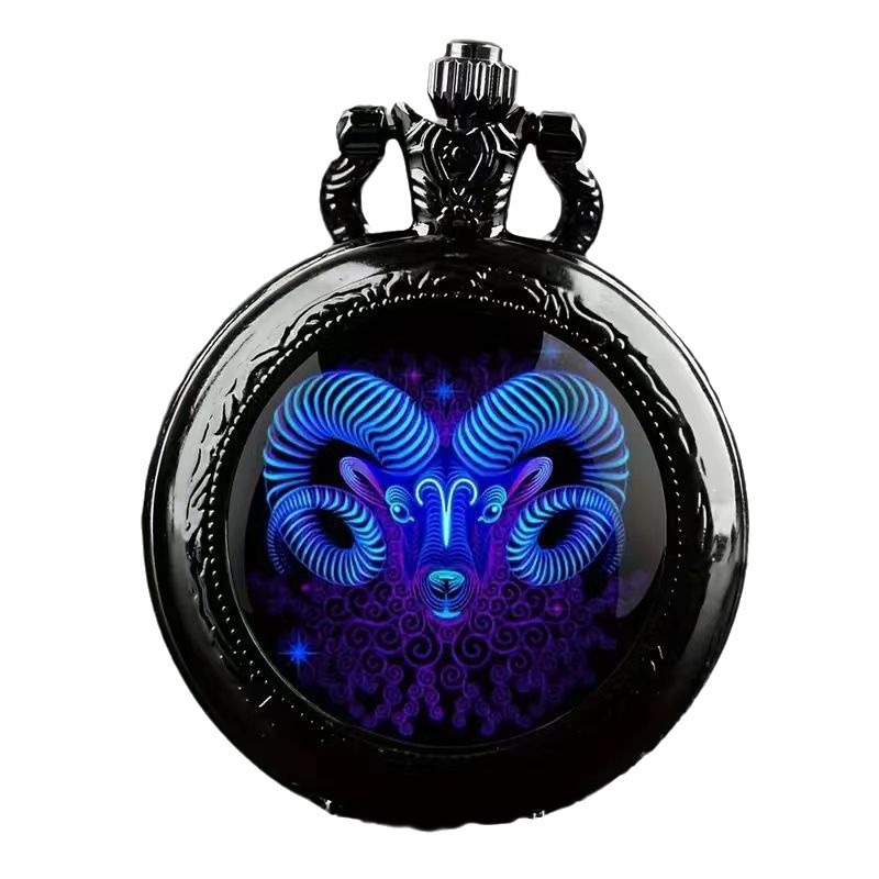 Color Pattern Medium Pocket Watch Vintage Flip Cover Decorative Necklace Watch Personalized Trendy Quartz Watch Cross-border for Men and Women Students