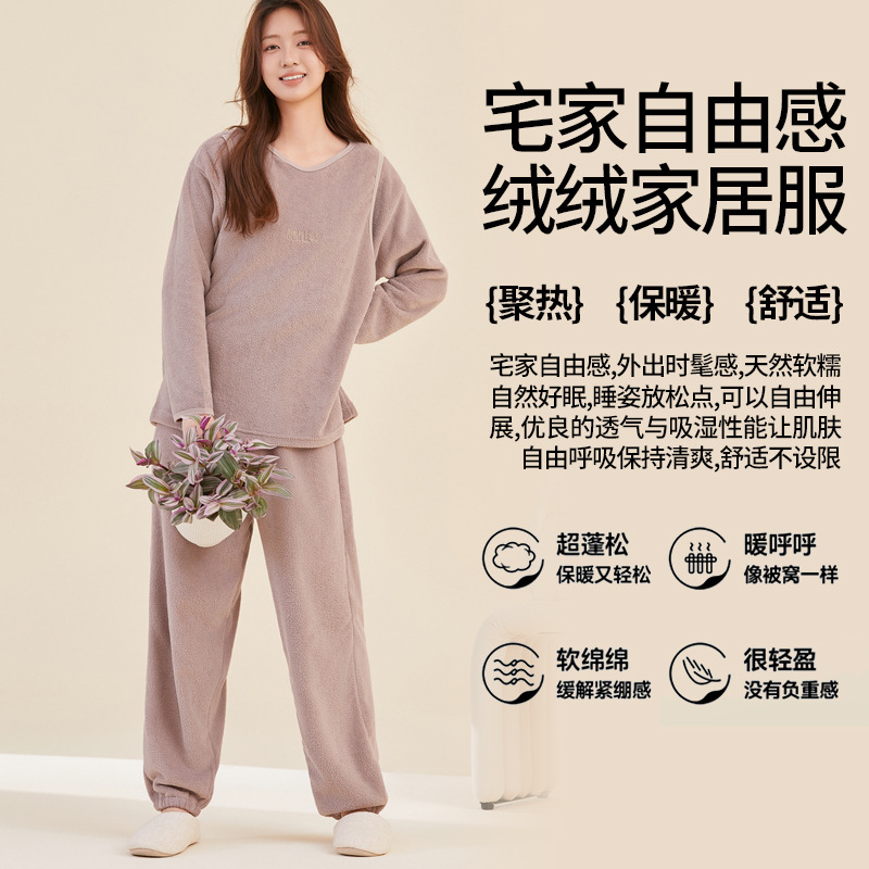 Pregnant Women Warm suit Thickened Autumn and Winter Pajamas plus size Loose Pregnant Women's Home Clothes Open Breastfeeding Moon Clothes