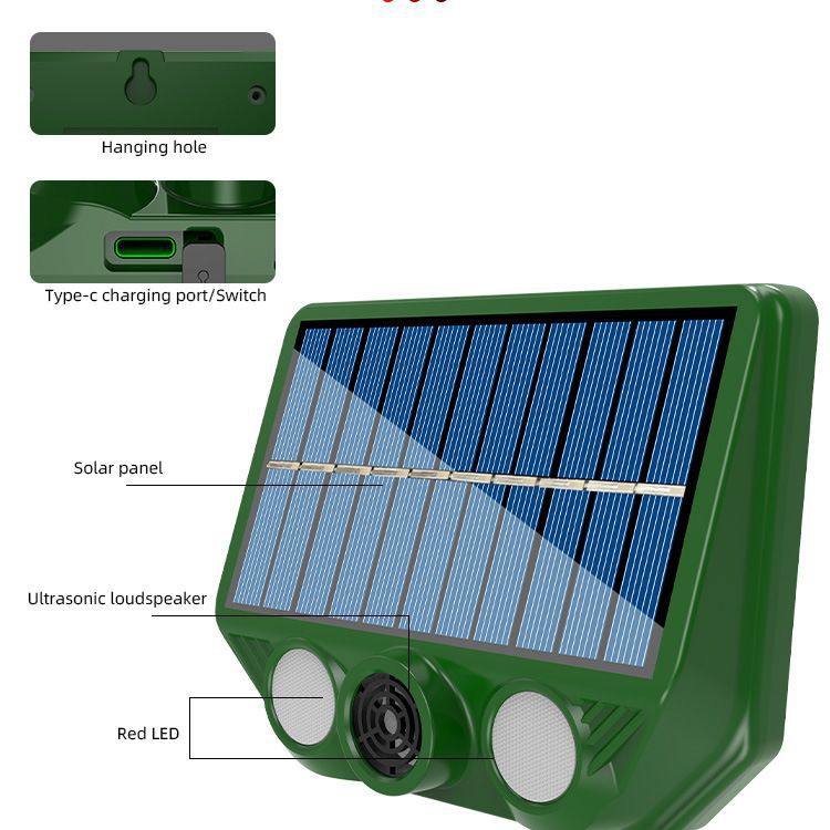 Solar Rechargeable Mouse Repeller Ultrasonic Courtyard Outdoor Bird Repeller Cat Repeller Dog Repeller Animal Repeller Cross-Border