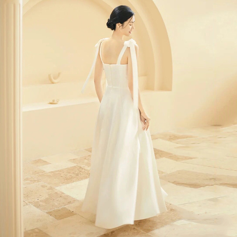 French-Style Light Wedding Dress for Brides, Simple 2025 New Satin Strap Wedding Gown, Mori-Style Engagement Dress