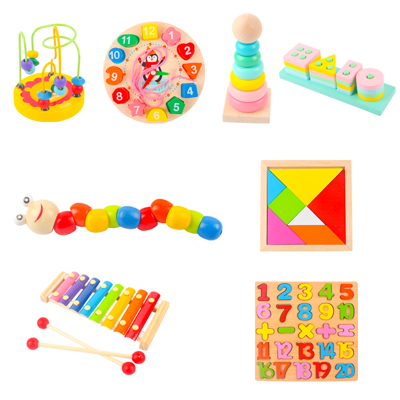 Cross-border free shipping children's educational toys wooden baby enlightenment early education eight-tone accordion boys and girls baby musical instruments