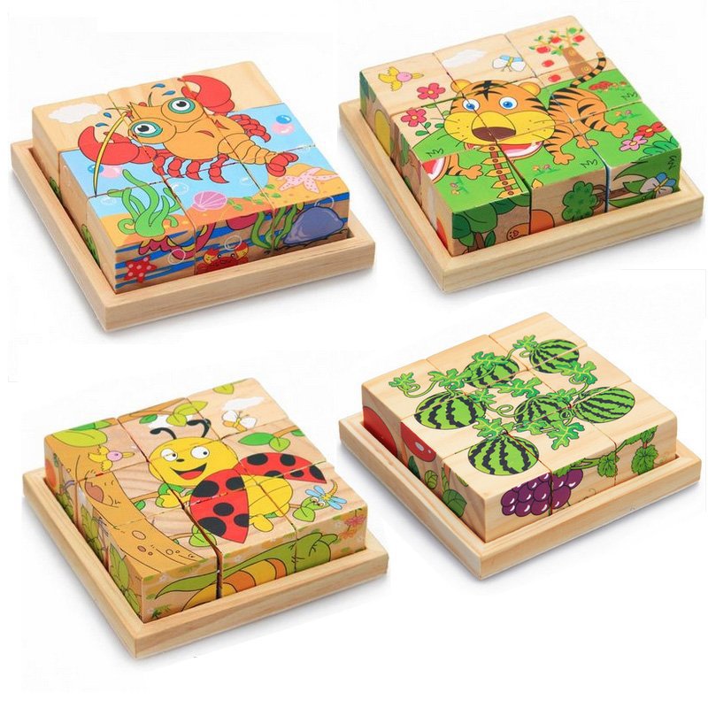 Children's 3D puzzle special wooden tray 9-piece six-sided puzzle wooden chassis factory direct sales