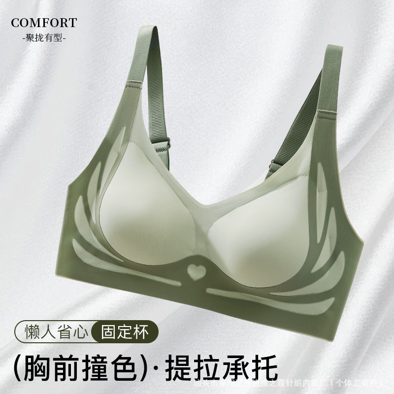 Cross-border Southeast Asia Europe and the United States M08 Triangle Lifting Underwear Women's Gathered Seamless Steel Ring Bra