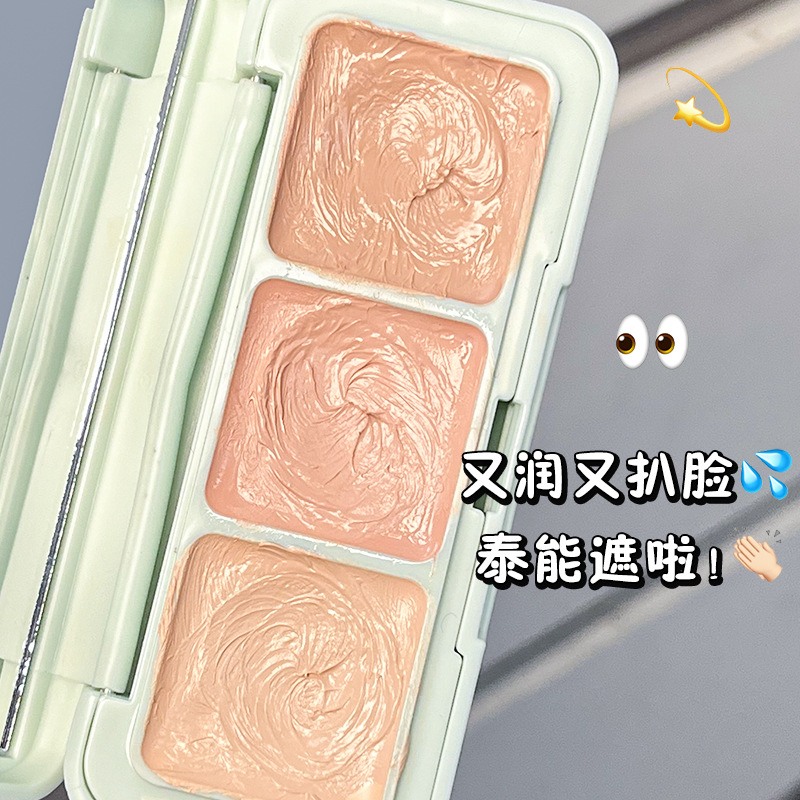 Bangbang Three-Color Square Cheese Concealer Covers Spots, Facial Acne Marks, Dark Circles and Tear Troughs Naturally
