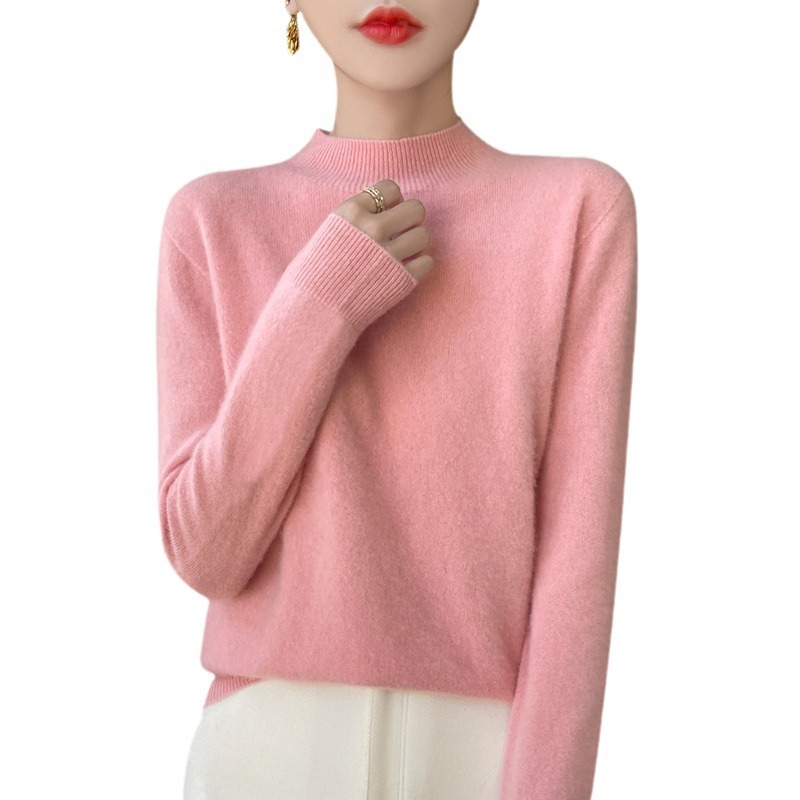 First-Line Ready-To-Wear Wholesale Skin-Friendly 100% Wool Seamless Autumn and Winter New Women's Half-Turtleneck Cashmere Sweater in Stock