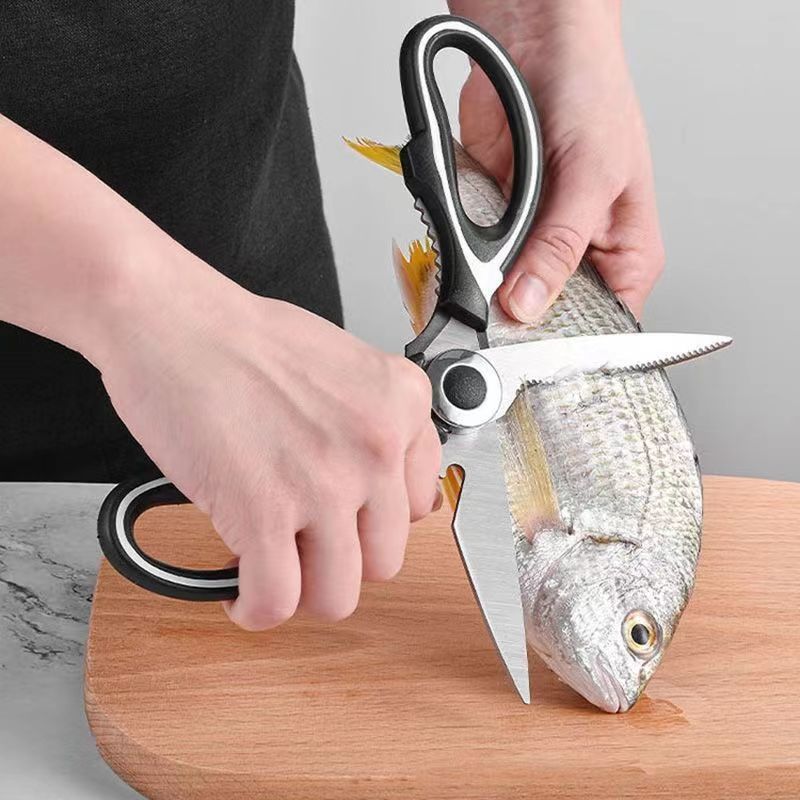 Kitchen scissors multifunctional stainless steel chicken bone scissors household scissors bone scissors meat scraping fish scales open bottle cap strong scissors wholesale
