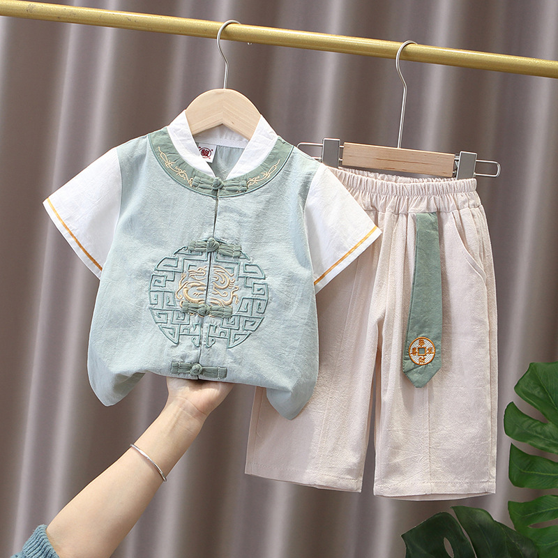 Children's Clothing Boys Hanfu Summer Thin Ancient Costume Two-piece Set Children's New Guoxue Ancient Style Childe Master Tang Suit
