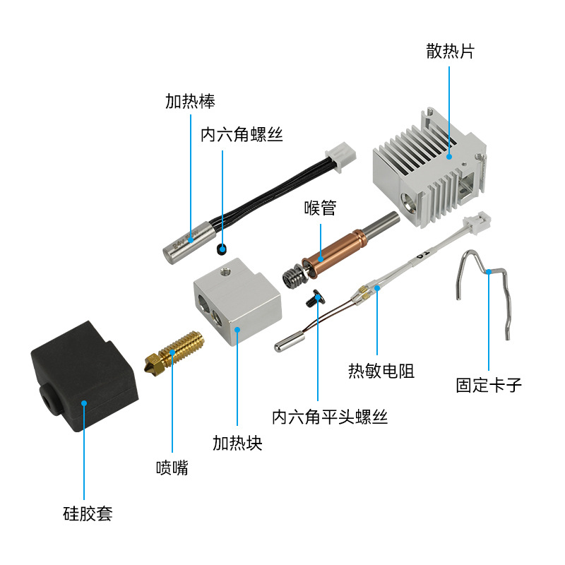 Longitudinal Kobra3 Extrusion Head Radiator Heating Block Silicone Sleeve Heating Rod Thermal Line Nozzle Hot End Kit