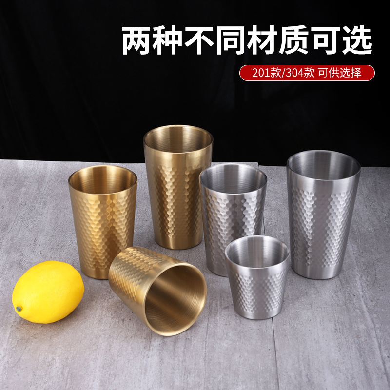 Ins Industrial Style 304 Double Layer Anti-scalding Hammer Pattern Stainless Steel Cup Diamond Pattern Beer Cup Coffee Cup Outdoor Water Cup