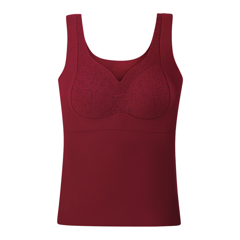 Red Warm Vest Women's Belt Chest Pad fleece-lined Base Shirt for Wedding Special Cold-proof Tight Vest