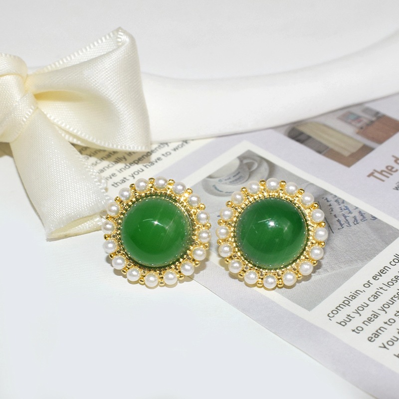 Exquisite Elegant Green Retro Multi-bead Sunflower Agate Earrings Gift Natural Chalcedony Earrings Earrings Supply