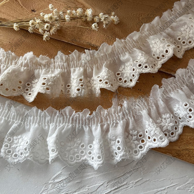 Pure Cotton Embroidered White Lace Trim Skirt Hem Neckline Cuffs Cotton Lolita Handmade Lace Trim