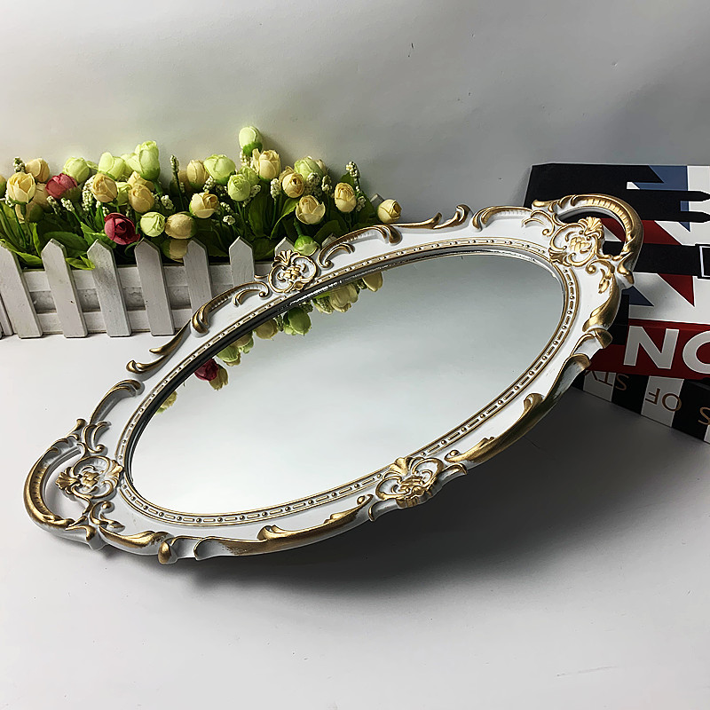 New shooting props Oval Retro Mirror tray dressing table cosmetics storage tray Amazon export