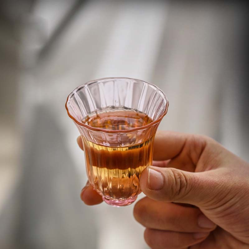 Japanese-Style Petal Small Tea Cup Single Cup Special Heat-Resistant Glass Tea Cup Hammer Pattern Master Cup Transparent Japanese-Style Household