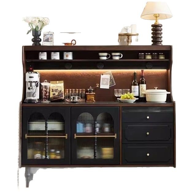 French Retro Large Capacity Fashionable Simple Solid Wood Sideboard Cabinet Living Room Wall Storage Cabinet Cabinet Home Kitchen