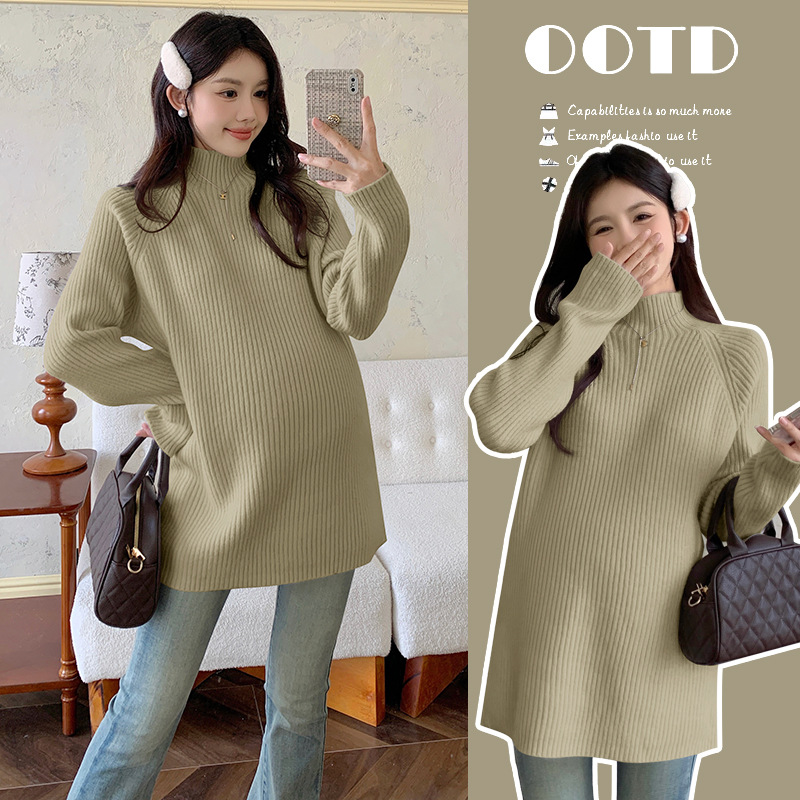 Half Turtleneck Pregnant Women's Sweater Loose Lazy Autumn and Winter Wear Thickened Warm Pregnant Women's Base Shirt Breast-feeding Top