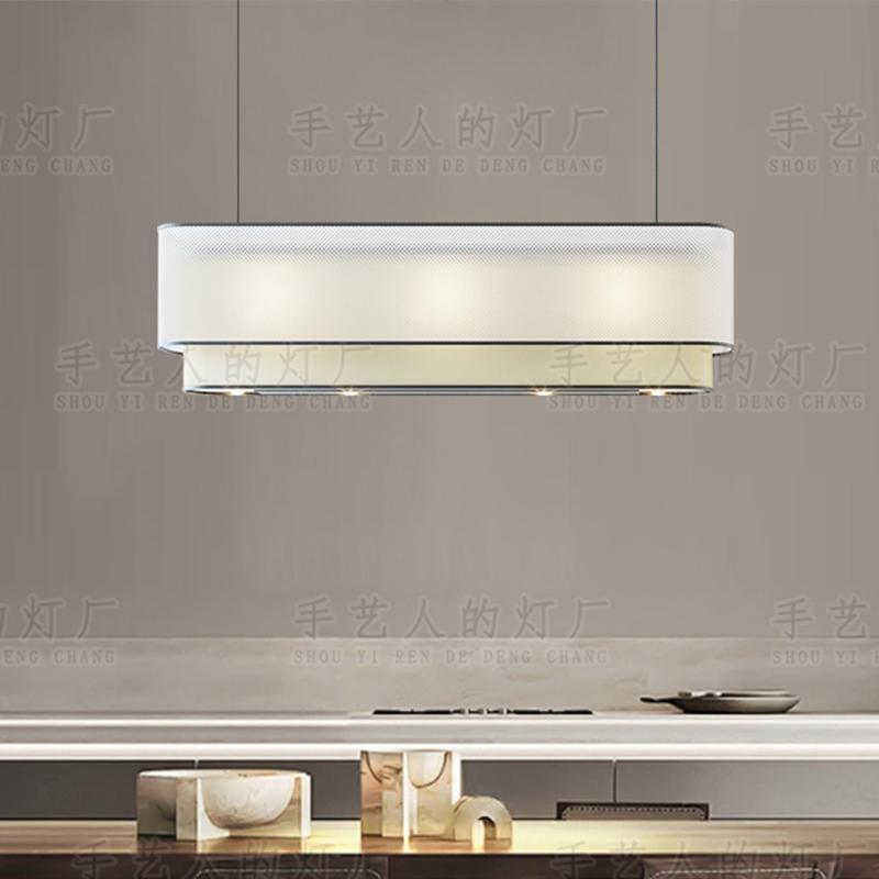 New Chinese Style Rectangular Bar Restaurant Fabric with Spotlights Japanese Tea Room Zen Hotel Study Dining Front Desk Chandelier