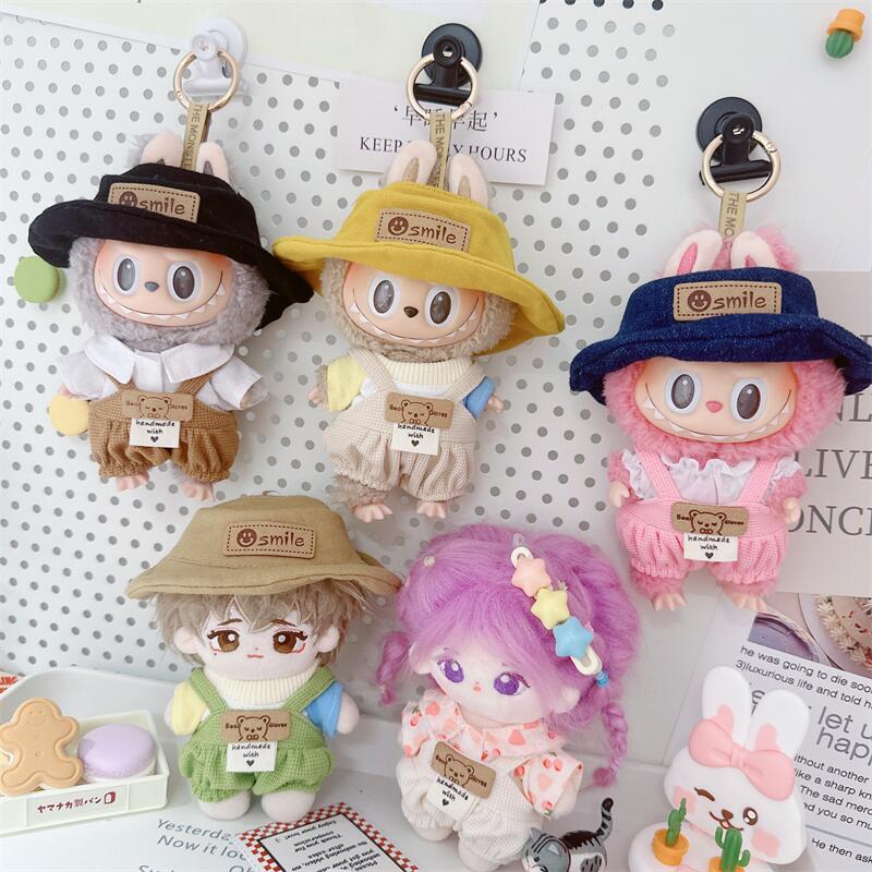 10cm Doll Clothes 15cm Shirt Plaid Overalls Cotton Doll Clothes Plush Accessories Dress-Up
