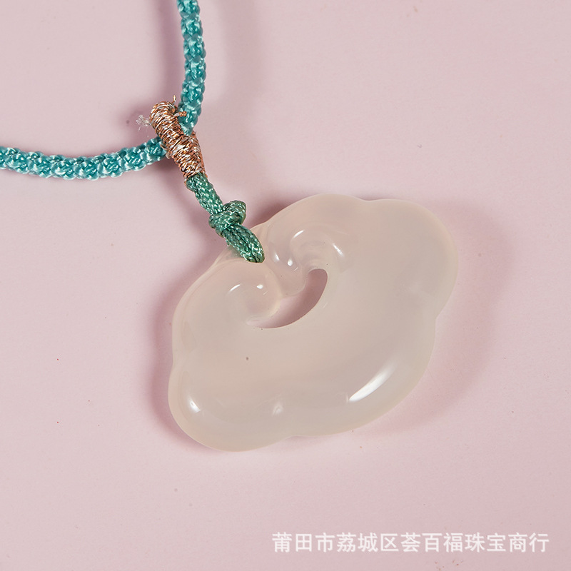 Natural Chalcedony Agate High Ice Ruyi Lucky Cloud Lock New Chinese Hanfu Wreath Necklace Pendant Women's Jade Pendant Gift