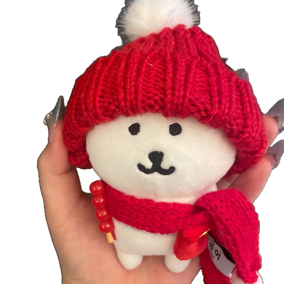 Self-Deprecating Bear Cotton Doll Winter Hat Scarf Small Decoration 10cm Baby Super Cute New Year Baby Clothes Red Envelope Set