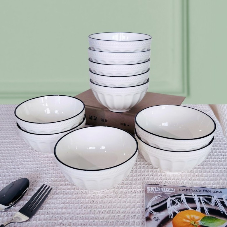 New Lotus Four Plates, Six Bowls, Ten-Piece Tableware Set, European-Style Combination Underglaze Color Process, Microwaveable Rice Bowl